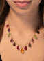 Close-up of tourmaline fringe necklace, showcasing multi-color teardrop tourmalines.