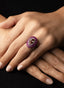 3.14ct morganite and 1.60ct pink sapphire ring on model's finger, showcasing size and proportion.