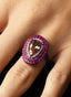 Close-up of 3.14ct morganite and 1.60ct pink sapphire ring, showcasing fine craftsmanship.
