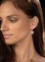 Model wearing rose cut diamond earrings, displaying size, proportion, and elegance.
