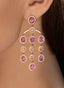 Close-up of 7.07 ct pink sapphire and diamond rainfall earrings, showcasing intricate craftsmanship.