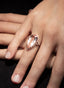 Model wearing morganite and diamond ring, displaying size, proportion, and elegance.