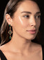 Model with 8.5 ct emerald and diamond earrings, showing their size, proportions, and special design.