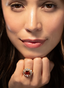 Model wearing pink tourmaline and diamond ring, displaying size, proportion, and elegance.