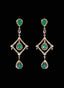 8.5 ct emerald and diamond earrings in 18K yellow gold and silver, showing gemstone brilliance.